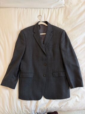 Ralph Lauren‎ Men's Size 42R Plaid Wool Blazer Sport Coat Two Button Black Gray